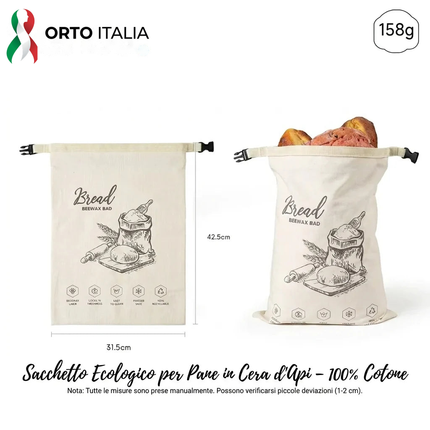 Sacchetto Portapane in Cera d'Api Biologica - 100% Cotone Bio