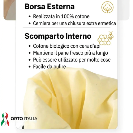 Sacchetto Portapane in Cera d'Api Biologica - 100% Cotone Bio