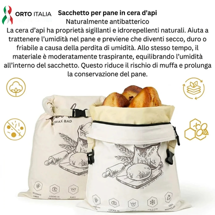 Sacchetto Portapane in Cera d'Api Biologica - 100% Cotone Bio